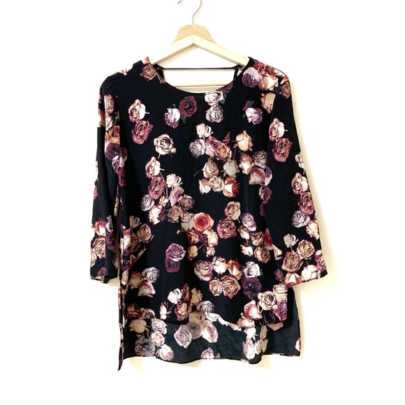 ARITZIA | WILFRED BLACK 100% SILK FLORAL TOP - Picture 3 of 8